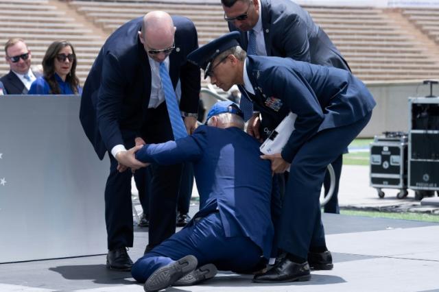 Biden Trips, Tumbles On Air Force Stage