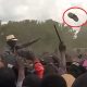 A shoe flying towards President William Ruto as he addresses a rally in Kuria West, Migori county on Sunday May 4, 2025.