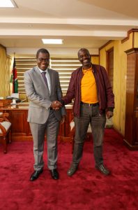 Wandayi hosting former Siaya gubernatorial candidate Nicolas Gumbo recently in his office.