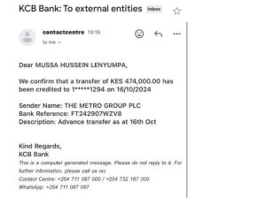 Receipt of the alleged bride price sent to the senator Hezena’s family showing a figure of approximately Sh500,000.
