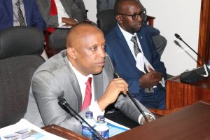 Isiolo Governor Abdi Guyo appearing before the parliamentary committee.