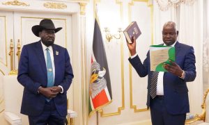 Bol Mel and President Kiir as he took his oath of office.