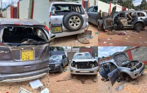 Vehicles destoyed by rowdy group which stormed Governor Natembeya’s home during EACC raid on Monday, May 19, 2025.