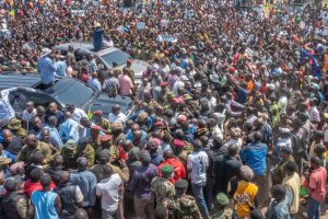 President William Ruto accompanied by Raila Odinga addressing residents in Kisumu.