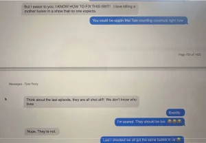 A third screenshot of an alleged text message exchange been Perry and Dixon regarding the latter’s role as Dale in “The Oval.”