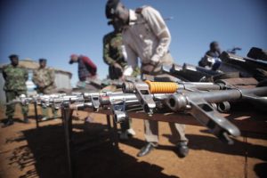 Police showcase guns recovered in an operation against bandits in the North Rift Valley region in May 2023 PHOTO INTERIOR MINISTRY