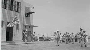 British troops lower the Union Flag to officially end British rule in Palestine in 1948