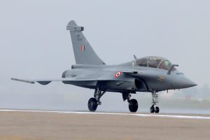 Rafale fighter jet taxis on the tarmac during its induction ceremony at an air force station in Ambala, India, September 10, 2020. REUTERS