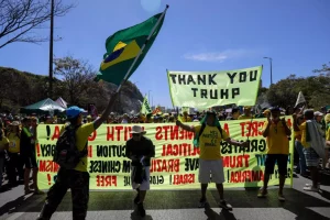 Supporters of Brazilian ex-president Jair Bolsonaro rally against the government. AFP