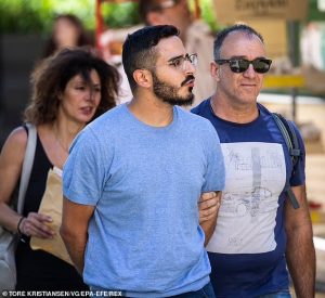 Tinder swindler Simon Leviev (C) is expelled from the city of Athens, Greece, July 2019