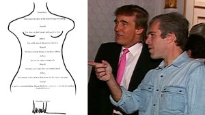 An alleged note written by Trump for Epstein. Pics: US Congress/NBC News