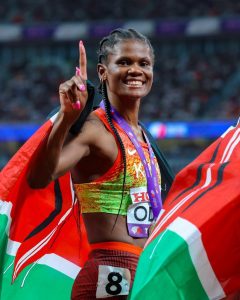 Lilian Odira celebrating the win.