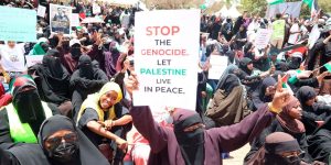 Kenyans take part in the "Free Palestine" protest at Uhuru Park in Nairobi on September 21, 2025.