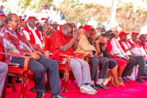 Former President Uhuru Kenyatta, alongside ex-Interior CS Fred Matiang'i and other Jubilee delegates at the party NDC on September 26, 2025/ HANDOUT