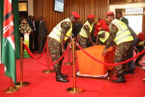 The government has moved the public viewing of Raila Amolo Odinga's body from parliament to Kasarani Stadium due to the massive crowds that have overwhelmed the convoy and security teams.