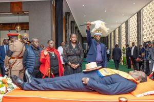 Raila Odinga Junior pays tribute to his father as he lay in state in parliament.