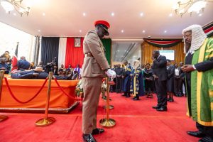 The body of Raila Odinga lying in state in parliament.