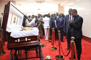 Babu Owino pays respect to the late Raila Odinga.