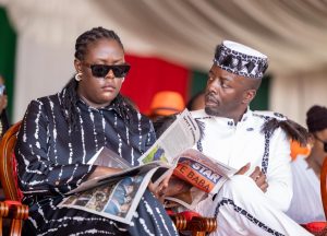 Winnie Odinga and her brother Raila Odinga Jnr during their father's funeral service at the Jaramogi Oginga Odinga University of Science and Technology, October 19, 2025. /PCS