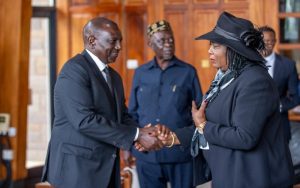 President Ruto console Mama Ida during Raila state funeral in Bondo.
