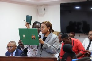 SHA CEO Dr Mercy Mwangangi takes oath before being questioned by MPs over unsupported board payments and irregular legal fees, October 22, 2025. /PARLIAMENT