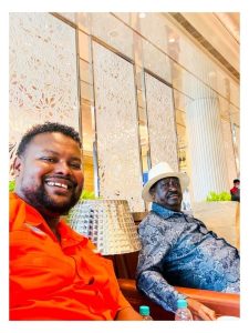 Oketch Salah while accompanying late former prime minister Raila Odinga in India.