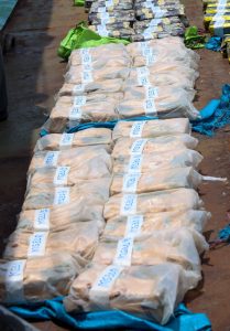 Some of the 1024 kilograms of synthetic drugs seized from six Iranian crew members aboard an Iranian Vessel worth Sh8.2billion some 650 km off the shore of Mombasa.