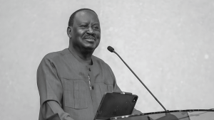 The late Raila Odinga speaks to the media during a past event.