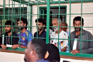 Five of the six Iranians accused of trafficking meth when they appeared at the Shanzu Law Courts on October 28, 2025.