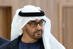 The United Arab Emirates’ President Sheikh Mohamed bin Zayed Al Nahyan arrives in Kazan, Russia, on October 23, 2024, amid concerns that a UAE conflict gold hub relies heavily on African supply chains linked to smuggling and weak oversight. REUTERS/Maxim Shemetov/Pool.