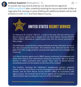 Post on X from Secret Service spokesman Anthony Guglielmi. © X