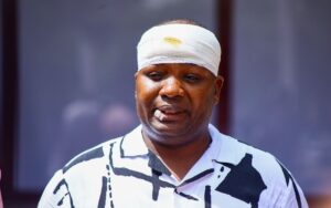 Kitisuru MCA Alvin Palapala showing his injuries after the attack by goons on Kenyatta Avenue in Nairobi.